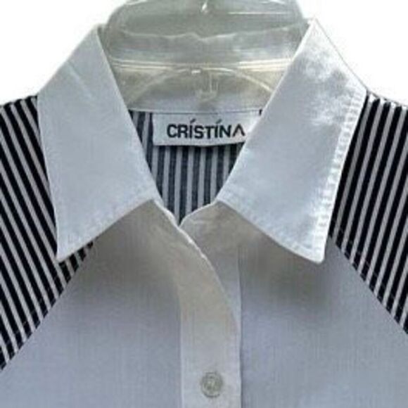 Cristina Button-Up Shirt Women's Small Blue & White Long Sleeve Striped Trim - Picture 3 of 10